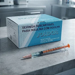 Seringa de Insulina Solidor 1 ml com agulha caixa com 100 Unidades - Solidor