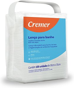 Lenço para Banho no Leito Cremer Não Tecido pacote com 100 unidades