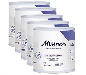 Fita Microporosa Hipoalérgica Missner 5cm x 4,5 metros Kit 5 Unidades