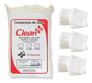 Compressa De Gaze Clean 11 Fios pacote com 500 Unidades