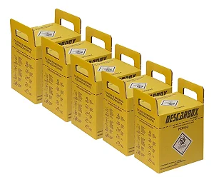 Caixa Coletora Perfuro Cortante 3 Litros Descarbox Kit 5 unidades