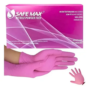 Luva De Procedimento Nitrilo Rosa Sem Pó Safemax By Supermax caixa 100 Unidades