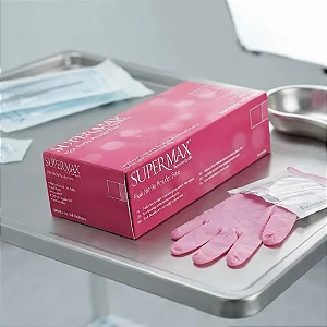 Luva Supermax De Nitrilo Rosa Pink caixa com 100 Unidades
