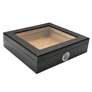 Umidor de Charutos Carbon com Tampa de Vidro - Até 30 Charutos