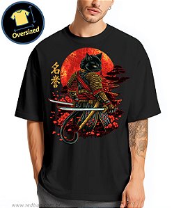 Camiseta Oversized Gato Samurai