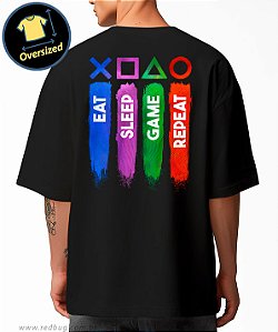 Camiseta Oversized Eat Sleep Game Repeat