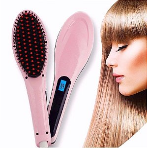 Escova Mágica Alisadora Cabelo Display Lcd Original Fast Hair Straightener 230 Cº Bivolt - Pink