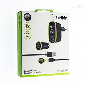 Kit Carregador Belkin 10W, Fonte Veicular e Cabo Lightning para ... Kit Carregador Belkin 10W, Fonte Veicular e Cabo Lightning para ...