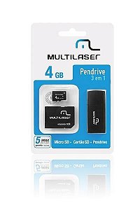 Kit Micro SD 4GB + Adaptador + Leitor USB MULTILASER - MC057