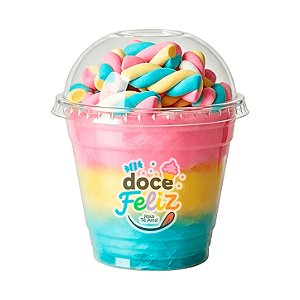 Copo algodão doce tampa bolha + marshmallow tricolor