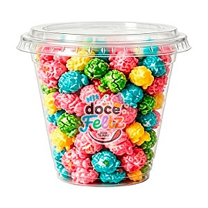 Copo pipoca colorida tampa reta + marshmallow