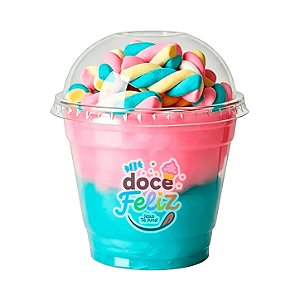 Copo algodão doce tampa bolha + marshmallow bicolor