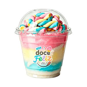 Copo algodão doce tampa bolha + marshmallow tricolor gourmet ninho