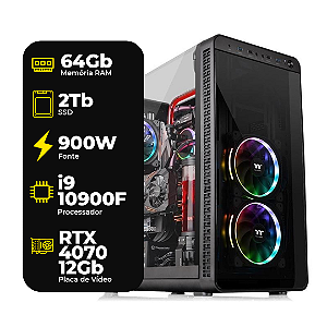 Computador Gamer, Intel i9-10900F, Nvidia RTX 4070 GIGABYTE 12GB, 64GB DDR4, SSD 2TB, Fonte 900W