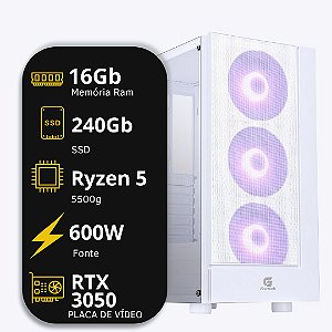 Computador Gamer, AMD Ryzen 5 5500, 16GB DDR4 2666MHz, SSD 240GB, Fonte 600W, RTX 3050 8GB