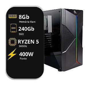 Computador Gamer, Ryzen 5 5600G,8GB DDR4 3200MHz, SSD 240GB, Fonte 400W
