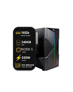 Computador Gamer, Ryzen 5 5500G,16GB DDR4 3200MHz, SSD 240GB, Fonte 550W, RTX 3050 6GB