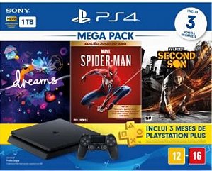 Console PlayStation 4 Slim 1TB + 3 Jogos + 3 Meses Playstation Plus (Bundle Hits 12) - Sony