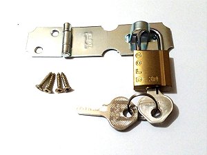 Porta Cadeado Com Cadeado Pequeno Gold 20 mm e Parafusos