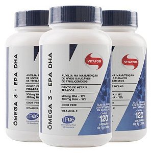kit 3x Omega 3 epa dha (120 cápsulas) Certificado Internacional - Vitafor