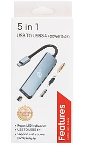 HUB USB-C KAPBOM KA-1520 5em1 CARREGA + 3 USB TURBO!