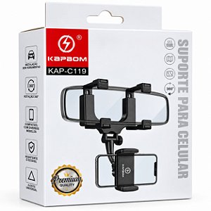Suporte Retrovisor de Celular Para Carro Central Extensível Giro 360º