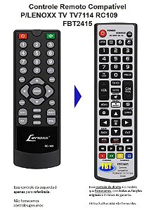 Controle Remoto Compatível Lenoxx LCD TV7114 RC109 FBT2415