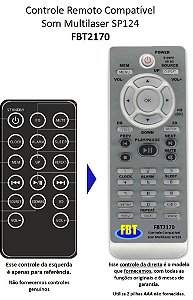 Controle Remoto Compatível com caixa amp Multilaser Sp 124 FBT2170
