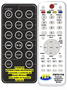 Controle Remoto Compatível com caixa amp Multilaser Sp 124 FBT2170