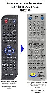 Controle Remoto Compatível - Multilaser Dvd Sp193 FBT2406