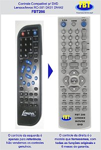 Controle Compatível p/ DVD Lenoxx/Invox RC-301 D431 DV442 FBT286