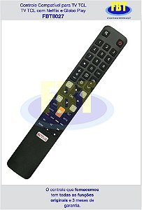 Controle Compatível para TV TCL com Netflix e Globo Play FBT8027