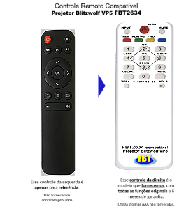 Controle Compatível para Projetor Blitzwolf VP2 VP5 FBT2634