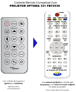 Controle Compatível para Projetor Optoma W331 S343 Hd28hdr FBT2539