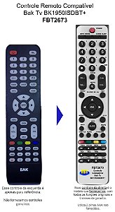 Controle Remoto Compatível TV BAK BK1750 FBT2673