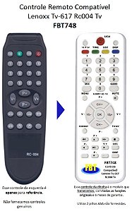 Controle Compatível TV LCD Lenoxx RC004 FBT748