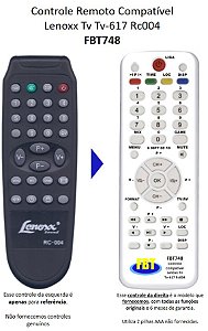 Controle Compatível TV LCD Lenoxx RC004 FBT748