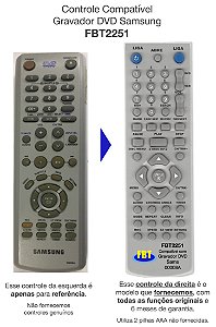 Controle Compatível Gravador DVD Samsung 00008A FBT2251