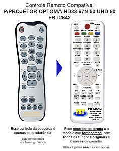 Controle Compatível Projetor Optoma HD33 67N 50 UHD60 FBT2642