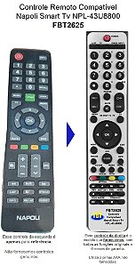 Controle Remoto Compatível NAPOLI SMART TV NPL-43U8800 TECLA HOME VERDE FBT2625
