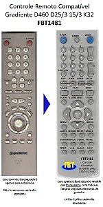 Controle compatível GRADIENTE HOME D460 D25/3 15/3 K32 só DVD FBT1481