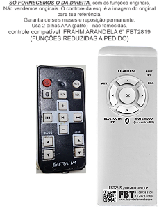 Controle Compatível Com FRAHM ARANDELA 6 FBT2819