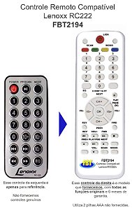Controle Compatível Com LENOXX CAIXA DE SOM RC-222 FBT2194