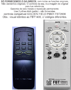 Controle Compatível Com GOLDEN FILD P9601 FBT2836