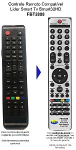 Controle Compatível Com TV LIDER SMART32HD FBT2888