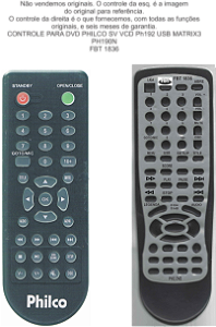 Controle Compatível Com DVD PHILCO SV VCD PH192 USB MATRIX3 PH190N FBT1836