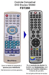 Controle Remoto Compatível DVD BRAVIEW SS980 FBT288