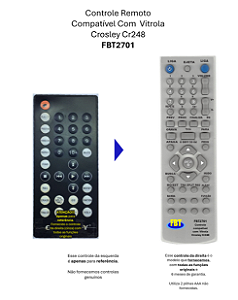 Controle Remoto Compatível Vitrola Crosley CR248 - FBT2701