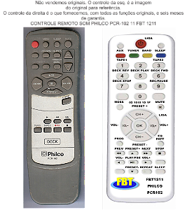 Controle Remoto Compatível  Som Philco Pcr-102 FBT1211