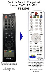 Controle Remoto Compatível TV Lenoxx TV-7019 RC-702 FBT2208